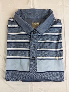 Callaway Men's Light Blue and Navy Striped Performance Polo
